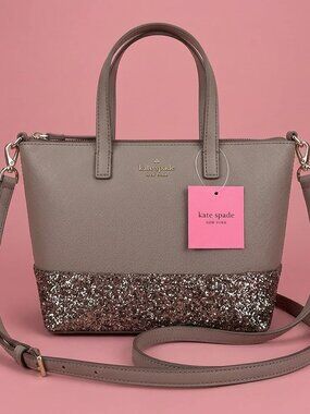 NWT Kate Spade Silver Glitter Gray Tote Handbag with Crossbody Strap